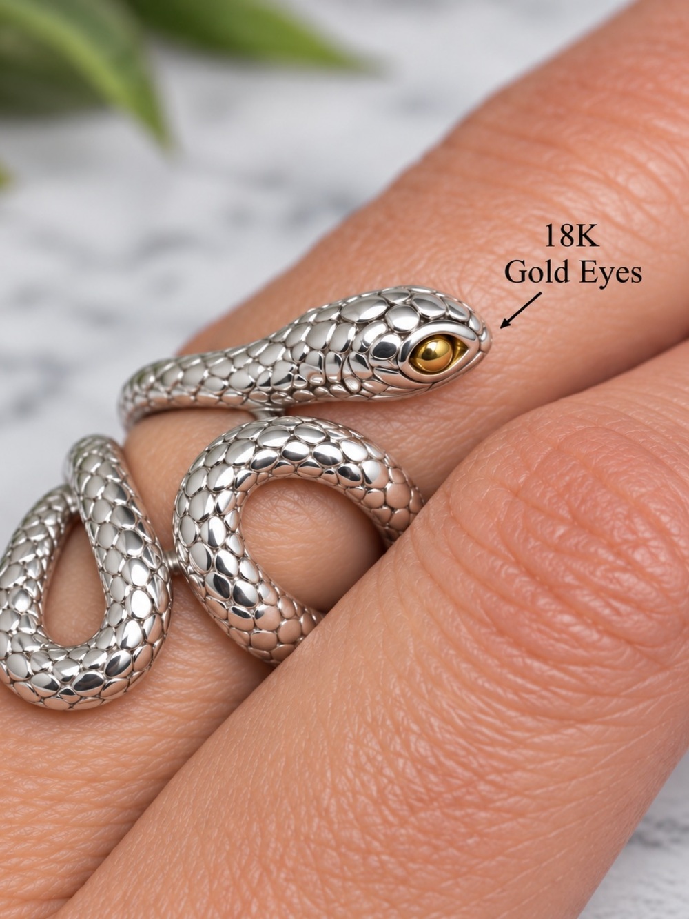 Sterling Silver and 18K Yellow Gold Snake Wrap Ring by Samuel B - Size 7 - Picture 3 of 6